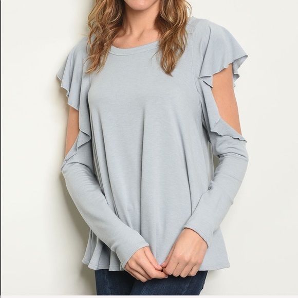 ✨Sky Blue Cold Shoulder Blouse✨ - Picture 2 of 4